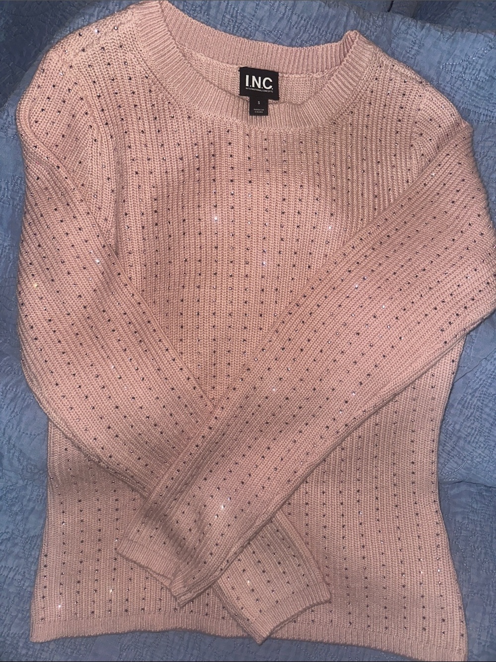 INC International Concepts Blush Pink Sparkle Crewneck Sweater